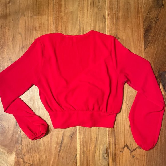 Red Cropped Wrap Top - Picture 8 of 9